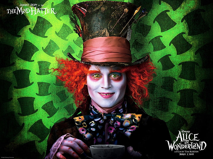 Film, Alice in Wonderland (2010), Johnny Depp, Cappellaio matto, Sfondo HD