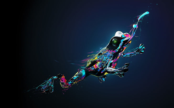 multi-color frog digital artwork, frog, Desktopography, digital art, gradient, paint splatter, colorful, HD wallpaper