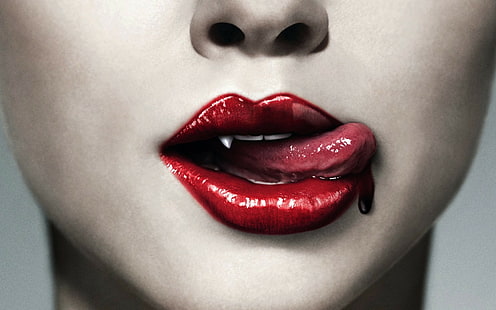 True Blood, vampyrer, rött läppstift, mun, närbild, kvinnor, HD tapet HD wallpaper