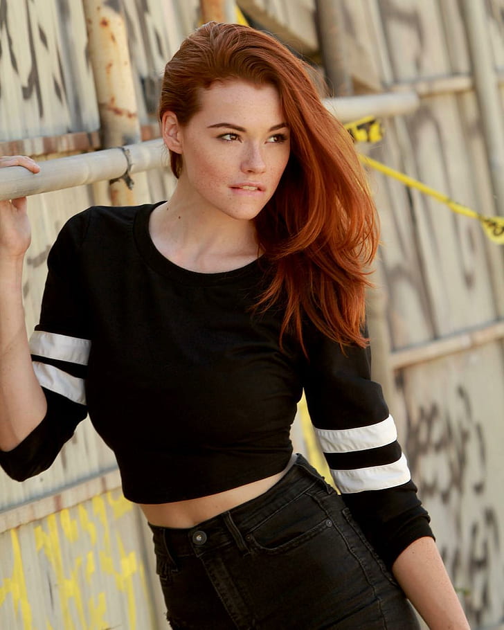 women outdoors, redhead, model, Sabrina Lynn, HD wallpaper