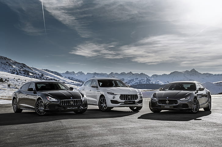 Maserati, Black Car, Car, Luxury Car, Maserati GranTurismo, Maserati Levante, Maserati Quattroporte, Vehicle, White Car, HD wallpaper