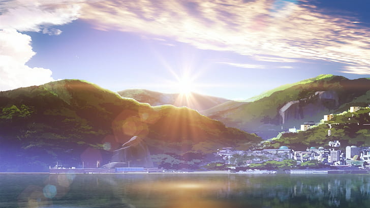 nagi no asukara landscape lens flare anime, HD wallpaper