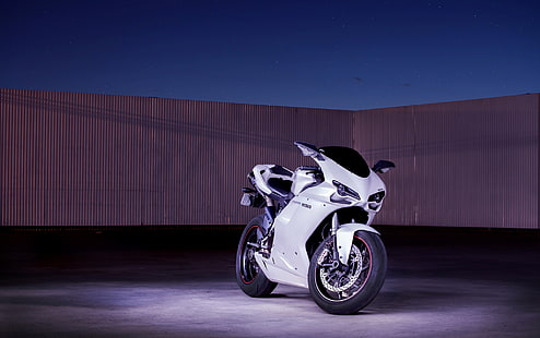 бял спортен велосипед, бял, небето, мотоциклет, Supersport, мотор, Ducati, 1198, HD тапет HD wallpaper