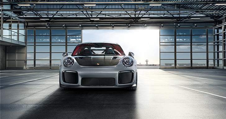 илюстрация на сребърен луксозен автомобил, Porsche 911 GT2 RS, 2018, 4K, HD тапет