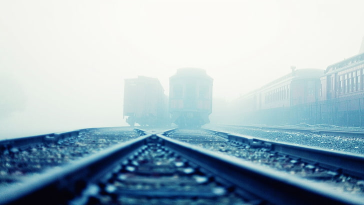 fog, railroad, tracks, HD wallpaper