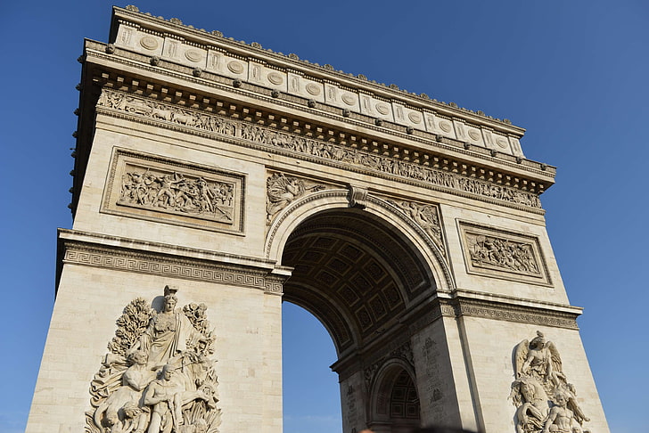 arc de triomphe, arch, architecture, france, historical, low angle shot, monument, paris, perspective, HD wallpaper