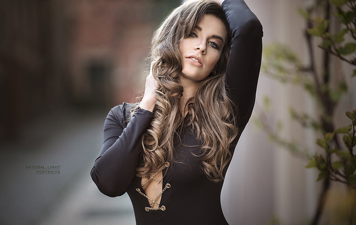 women's black long-sleeved top, HD wallpaper