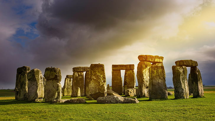 tourist attraction, stones, history, united kingdom, england, wiltshire, prehistoric monument, monument, tree, national trust for places of historic interest or, sunlight, sky, rock, atmosphere, ancient history, ruins, stonehenge, historic site, archaeological site, grass, landmark, cloud, HD wallpaper