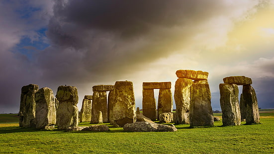 tourist attraction, stones, history, united kingdom, england, wiltshire, prehistoric monument, monument, tree, national trust for places of historic interest or, sunlight, sky, rock, atmosphere, ancient history, ruins, stonehenge, historic site, archaeological site, grass, landmark, cloud, HD wallpaper HD wallpaper