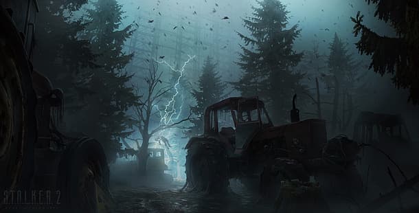  lightning, tractor, Chernobyl, Pripyat, Stalker 2, Yuri Hill, Belarus, Arc, S.T.A.L.K.E.R. 2: Сердце Чернобыля, HD wallpaper HD wallpaper