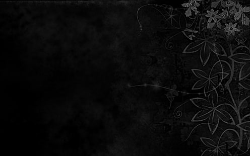 hitam, bunga, daun, satu warna, gelap, abstrak, pola, Wallpaper HD HD wallpaper