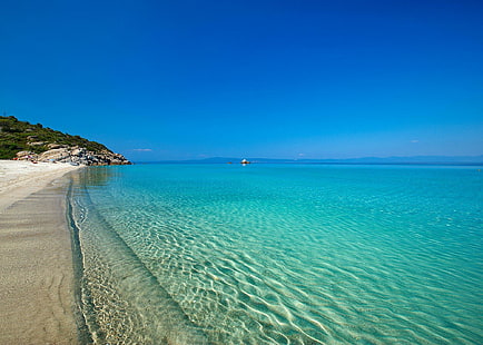 Paradise Lagoon Beach Halkidiki กรีซ, ใส, ฟ้า, น้ำเงิน, สมบูรณ์แบบ, ฮัลกิดิกิ, เกาะ, ความสงบ, เมดิเตอร์เรเนียน, ลากูน, น้ำ, มหาสมุทร, วอลล์เปเปอร์ HD HD wallpaper