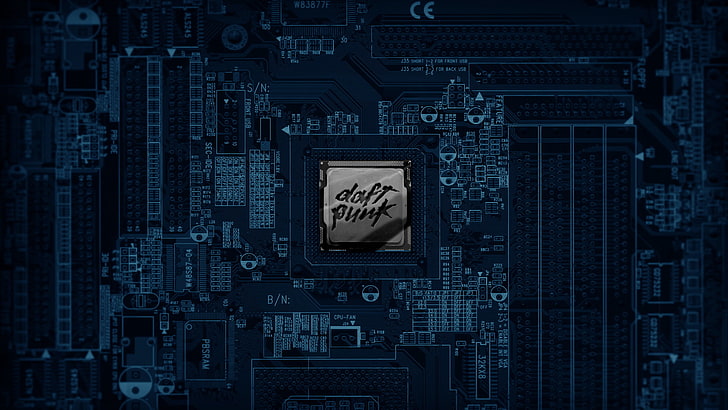 motherboard komputer hitam, Daft Punk, musik, komputer, teknologi, elektronik, motherboard, Wallpaper HD