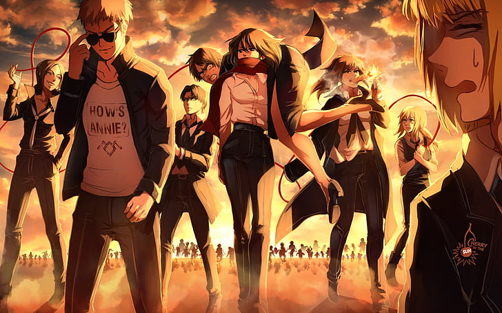 Anime, Attack On Titan, Armin Arlert, Eren Yeager, Levi Ackerman, Mikasa Ackerman, Ymir (Attack on Titan), HD wallpaper