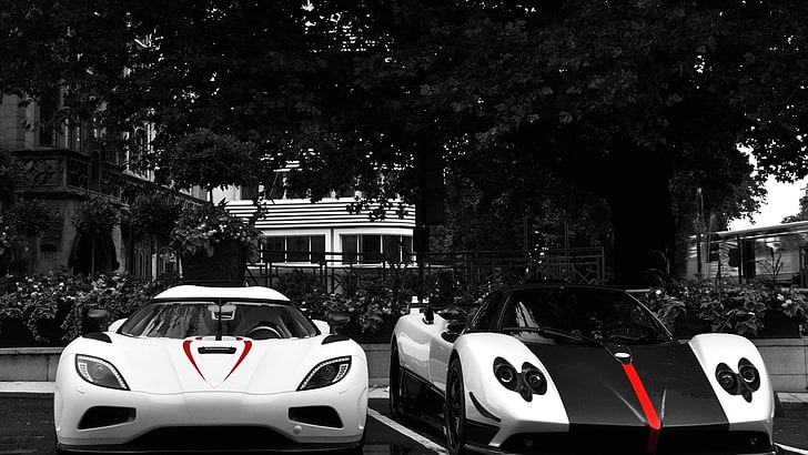 portapacchi auto bianco e nero, auto, Pagani Zonda Cinque, Koenigsegg Agera, Sfondo HD