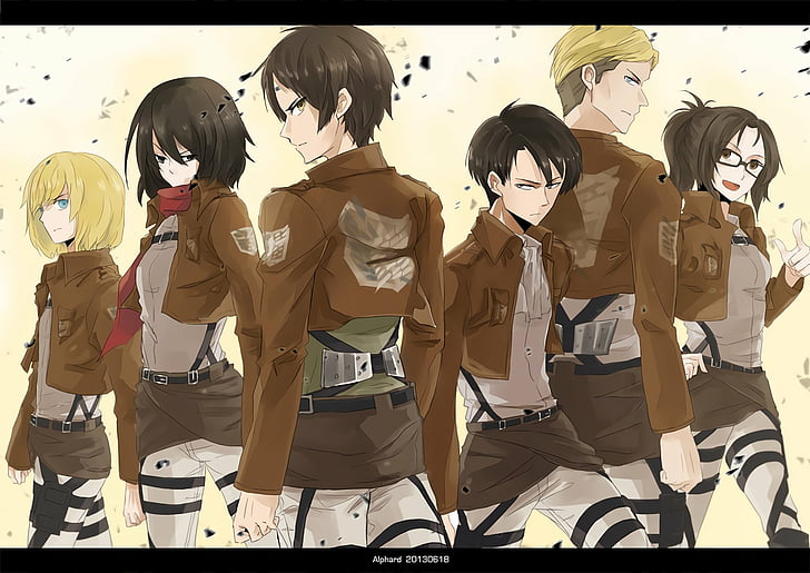 Eren, Mikasa, Armin, Hanji & Levi  Titãs anime, Anime, Attack on