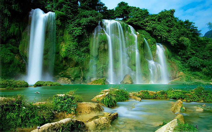 폭포, Ban Gioc–Detian Falls, 중국, 지구, 베트남, 폭포, HD 배경 화면