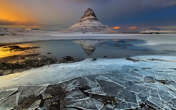 Iceland, mountain, ice, dusk, Iceland, Mountain, Ice, Dusk, HD wallpaper