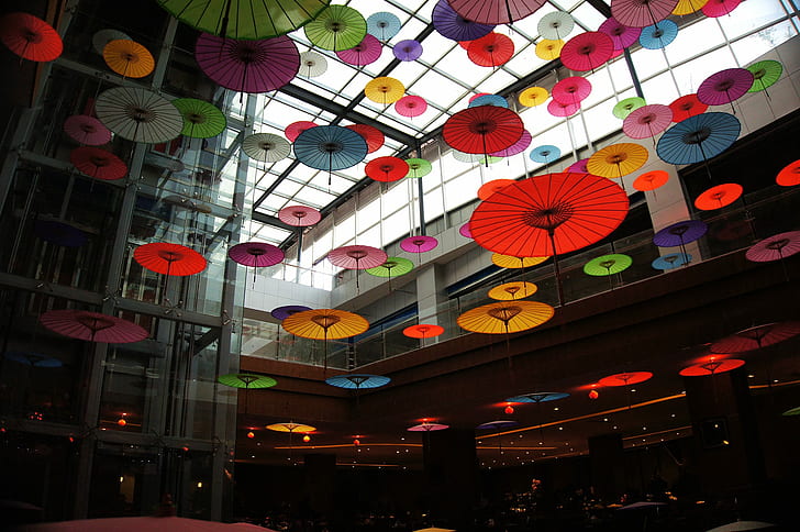 Payung Jepang, warna-warni, arsitektur Asia, Jepang, Wallpaper HD
