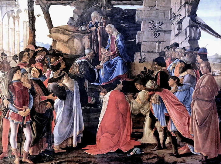 Florence, Sandro Botticelli, the great Italian painter, tempera, 1475, The adoration of the Magi, Uffizi, HD wallpaper