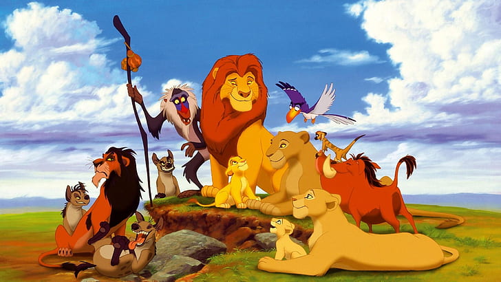 Król Lew Simba Timon świnie Pumba małpy Rafiki lwy Nala i papuga Mufasa Zazu i kreskówki Tapeta Hd 2560 × 1440, Tapety HD