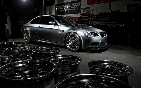 Ruote BMW M3 E92 Garage, coupé grigio, ruote, garage, Sfondo HD HD wallpaper