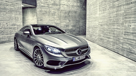 серебристый Mercedes-BEnz купе, автомобиль, Mercedes-Benz, Mercedes-Benz S Class, автомобиль, номера, HD обои HD wallpaper