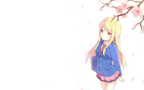 椎名ましろ、桜草のペットな彼女、桜、金髪、アニメ、 HDデスクトップの壁紙 HD wallpaper