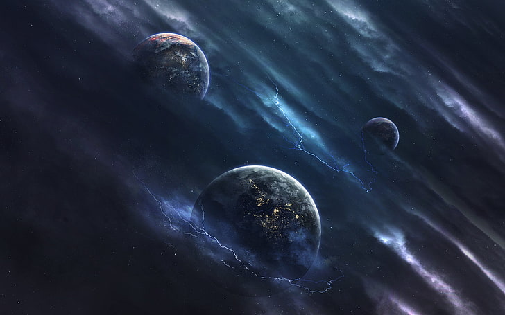 Ilustración de tres planetas, Vadim Sadovski, arte digital, espacio, arte espacial, 500 px, planeta, Fondo de pantalla HD