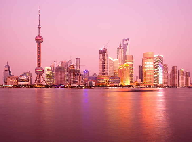 Pudong Skyline Shanghai, concrete buildings, Asia, China, Skyline, Shanghai, Pudong, HD wallpaper