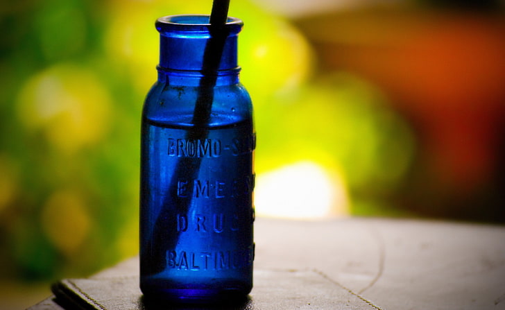 Cobalt Bottle, Aero, Macro, Blue, Bottle, Cobalt Bottle, HD wallpaper