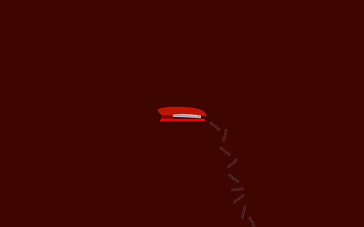 red stapler illustration, red, minimalism, red background, stapler, HD wallpaper