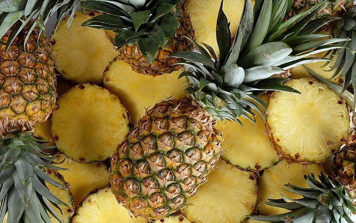 gula ananasfrukter, ananas, frukt, segment, bakgrund, HD tapet