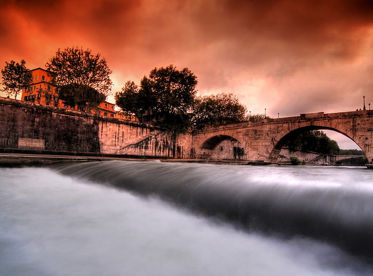 Tiber, Europa, Italien, Fluss, dunkler Himmel, Langzeitbelichtung, Rom, Tiber, im Freien, HD-Hintergrundbild