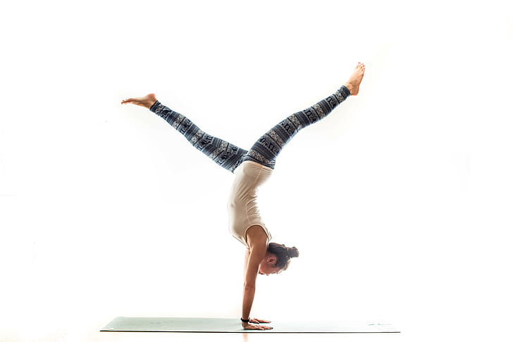 girl, pose, yoga, Mat, balance, HD wallpaper