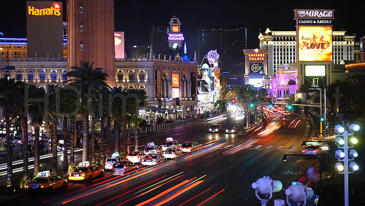 Las Vegas Boulevard Overnight Strip Mirage Hotel Casino And Harrah Venetian Hotel 1920×1080, HD wallpaper