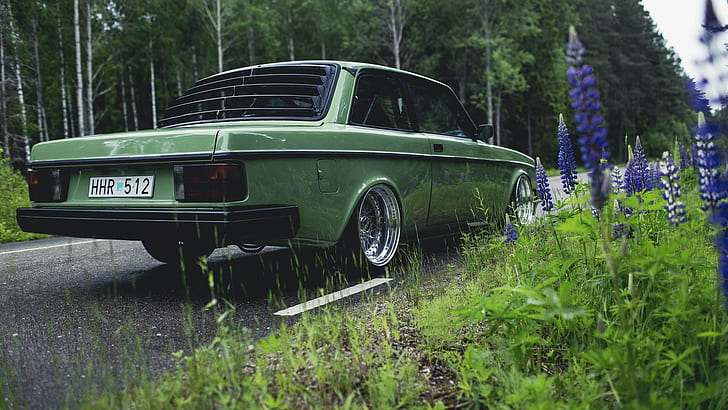 coche, verde, naturaleza, carretera, Volvo, Volvo 240, Fondo de pantalla HD