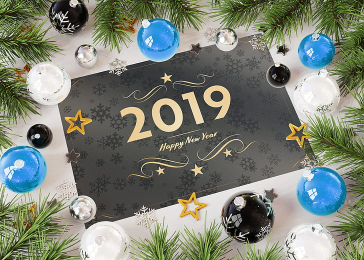 Navidad, año nuevo, 2019 (año), adornos navideños, números, Fondo de pantalla HD