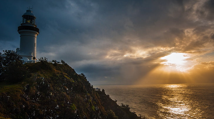 Faroe, sunlight, atlantic ocean, lighthouse, island, HD wallpaper