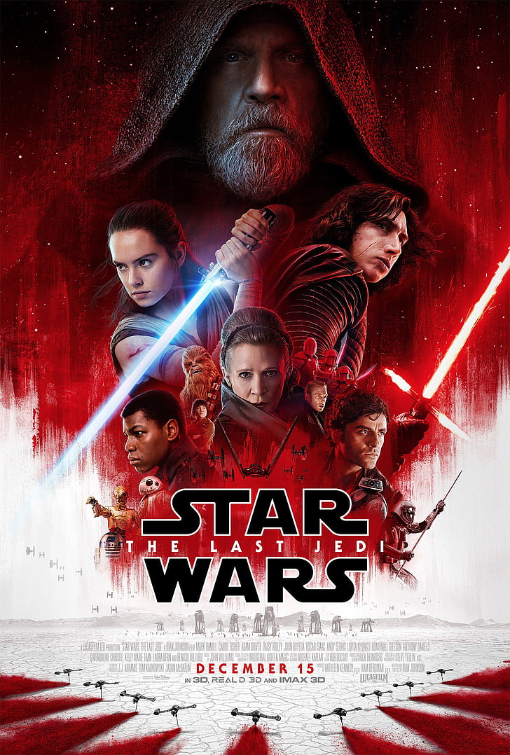 Star Wars, film, Star Wars: The Last Jedi, poster, Daisy Ridley, Mark Hamill, Wallpaper HD, wallpaper seluler