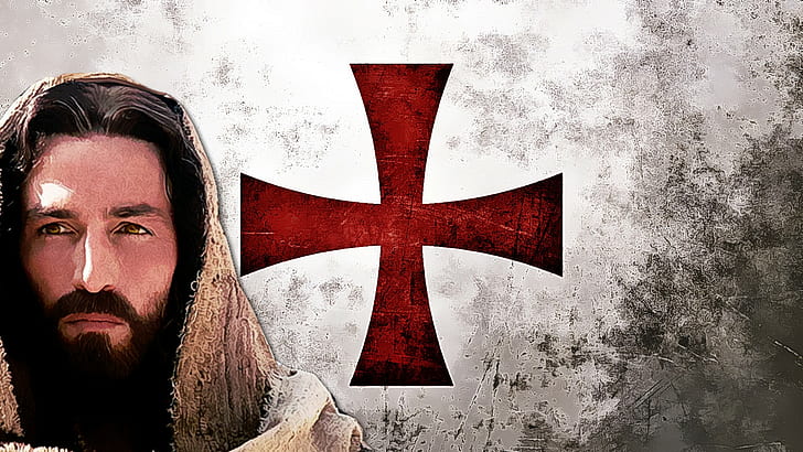 Jesus Christ, cross, flag, Christianity, Templar, HD wallpaper