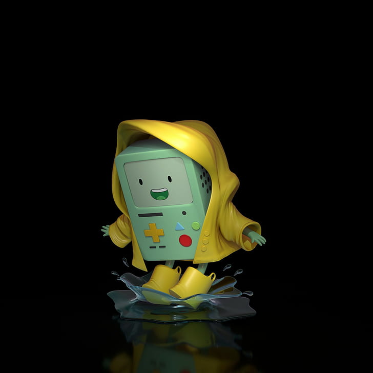 Adventure Time, simple background, puddle, console, BMO, smiling, fan art, digital art, HD wallpaper