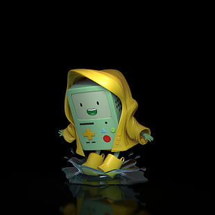  Adventure Time, simple background, puddle, console, BMO, smiling, fan art, digital art, HD wallpaper HD wallpaper