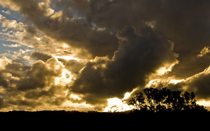 Langit Badai, matahari terbenam, awan, Wallpaper HD