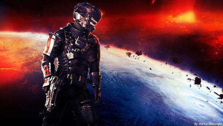 Dead Space 2, edited, surreal, colorful, techno punk, Mass Effect, N7, HD wallpaper
