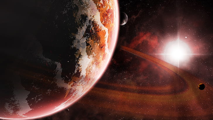 Roter Raum, Kosmos-Planet, Sterne, Saturn-Planetenillustration, Rot, Raum, Planet, Sterne, HD-Hintergrundbild