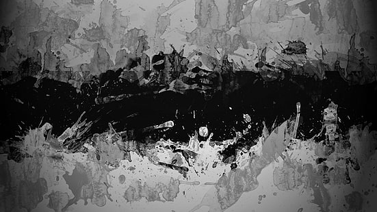 abstracto, monocromo, oscuro, salpicaduras de pintura, Fondo de pantalla HD HD wallpaper