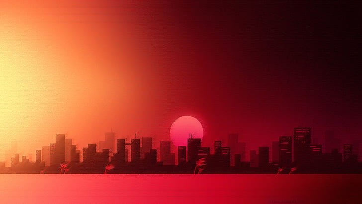 Music, The city, The moon, Background, Art, Miami, Hotline Miami, Synthpop, Darkwave, Synth, Retrowave, Synthwave, Synth pop, Hotline, HD wallpaper