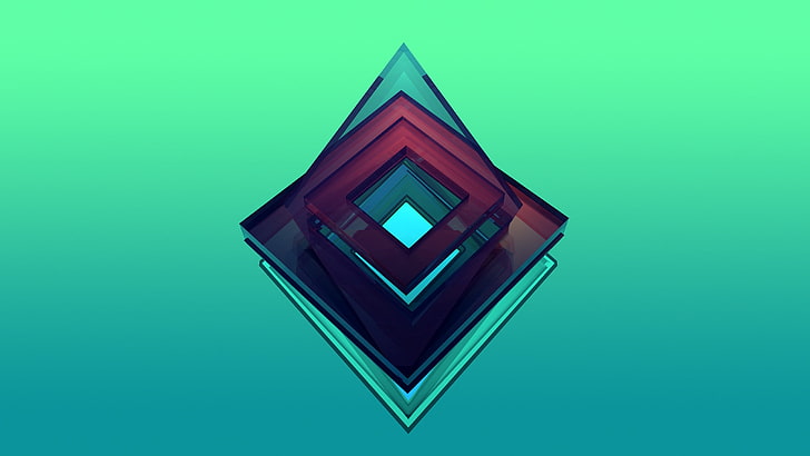triangular red and green logo illustration, Justin Maller, Facets, digital art, HD wallpaper