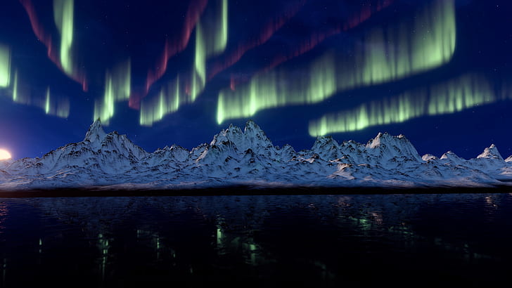northern lights, mountains, aurora, HD wallpaper